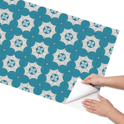 Coloray Meubel Wrap Folie - Blauw Meubelfolie - 65x130 cm - Meubelfolie Zelfklevend Geometrisch patroon - Wrapfolie Keuken - Geometrische Meubelfolie - Decoratiefolie - Tafeldecoratie - Achtergronden en patronen