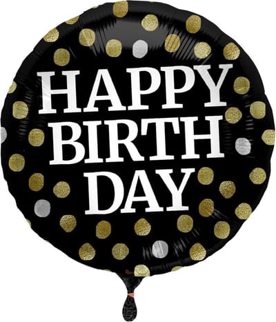 Folieballon - Happy birthday - Zwart - Met stippen - 45cm - Zonder vulling