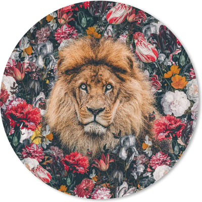 Muismat rond 20x20 cm - Mousepad Leeuw - Bloemen - Profiel - Ronde muismatten