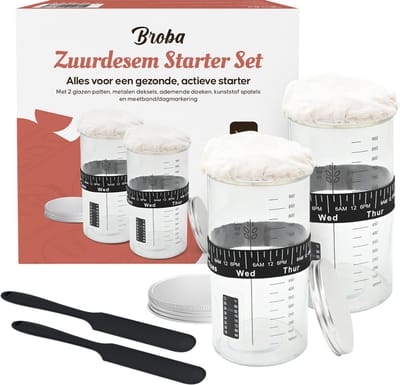 Zuurdesem Starter Set voor zelf Zuurdesem Starter Maken - Fermentatiepot Zuurdesem Brood Maken - Zuurdesem Pot 2-Pack