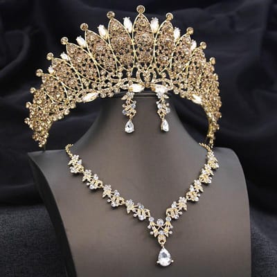 Bruidskroon voor Bruid 3-delige Tiara Oorbellen Ketting Bruidssieradensets Feest Bal Pageant Kostuumsieraden Accessoires gray