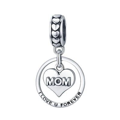Mom I love U forever dangle bedel | bedels voor armband | mama bead | bedels beads cadeau | Zilverana | geschikt voor alle bekende merken | 925 zilver | moederdag