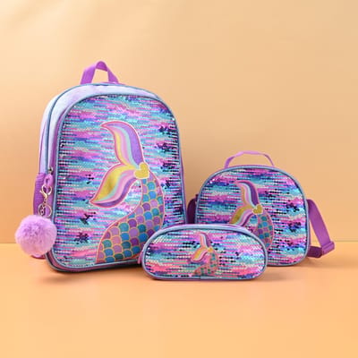 Ensembles de Sacs d'École Trois Pièces pour Filles Sac à Dos Enfant Broderie Dessin Animé Cartable Élèves École Primaire CM1-CM2 Sac à Lunch