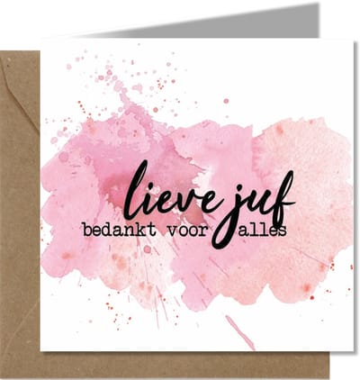 Tallies Cards - greeting - ansichtkaarten - Lieve Juf - Aquarel  - Set van 4 wenskaarten - Inclusief kraft envelop - bedankkaart - bedankt - 100% Duurzaam