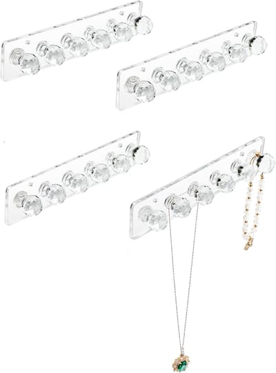 Ketting Hanger - Acryl Houder Organizer - Sieraden Ophangen - Wandmontage Set - 4 Stuks - Helder Kort