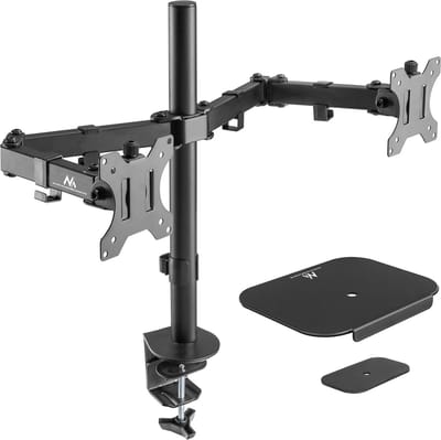 Maclean - Monitorstandaard - Bureausteun voor 2 LCD-monitoren - 17-32", 2x 8kg en Tafelbladversteviging voor monitortafel