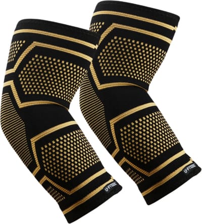 U Fit One 2 Stuks Copper Elleboog Brace - Elleboogbrace met Koper - Tennisarm Brace - Arm Brace - Tenniselleboog - Golfarm - Tennis Elbow - Fitness - Zwart - Maat S