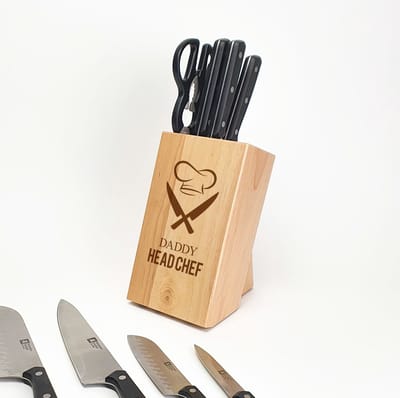 Houten messenblok - Cadeau papa - Vaderdagscadeau - Vaderdag - DADDY HEADCHEF - Gegraveerde messenblok