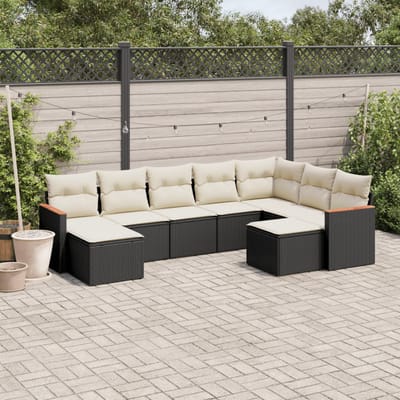 vidaXL - 9-delige - Loungeset - met - kussens - poly - rattan - zwart