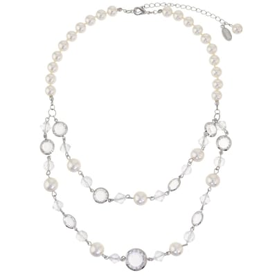 Behave – Ketting – Crème parelmoer – Dubbele laag – Kristal accenten – Tijdloos design