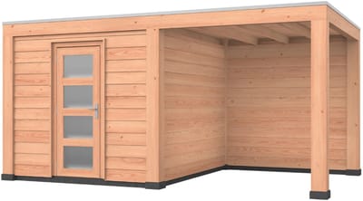 Douglas overkapping, 500 x 300, met schuur en achterwand, Westwood Modern Plus