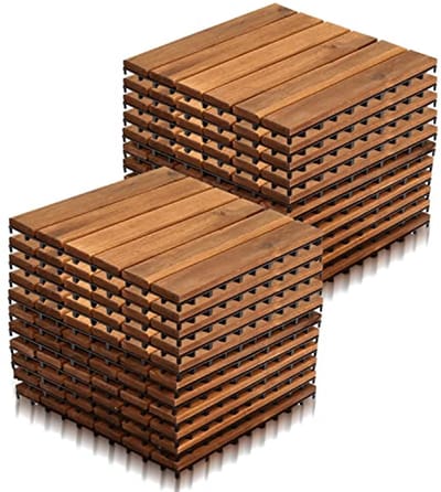 Houten Terrastegels - Balkon Vloerbedekking - Buitenruimte Verfraaien - Kliksysteem & Drainage - 30x30 cm 22 Stuks - Houtkleur