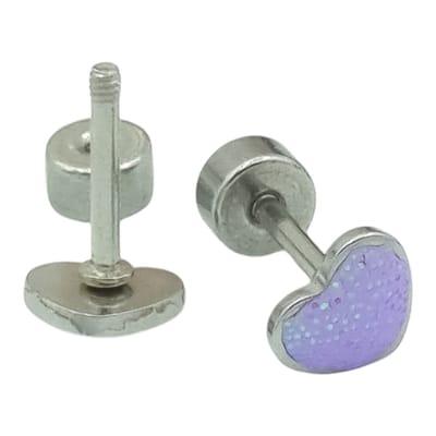 Oorknopjes Dames / Kinderoorbellen - Kleine Paarse Hartjes Oorbellen Met Glitter - Ø 5 mm