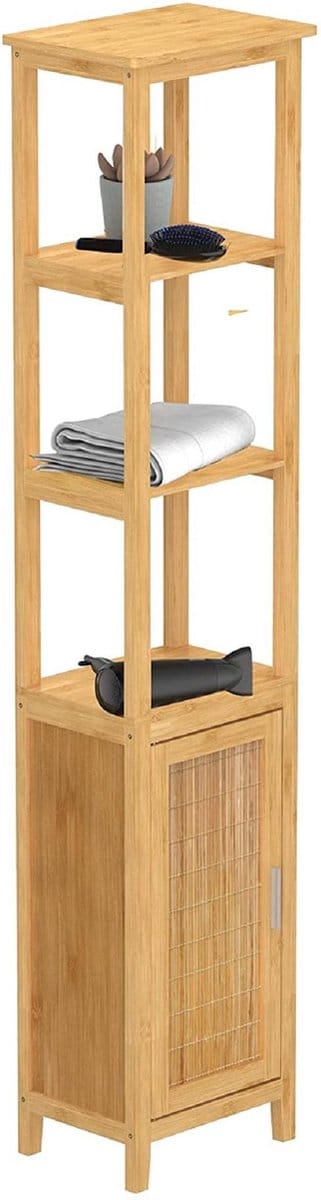 EISL BAMBOE Hoge Kast - Met 3 Vakken - Met Deur - Duurzaam - (B x H x D) ca. 40 x 190 x 30 cm