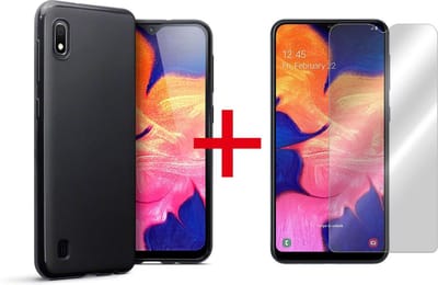 HB Hoesje Geschikt voor Samsung Galaxy A10 - Siliconen Back Cover + Tempered Glazen Screenprotector - Zwart