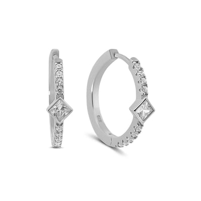 New Bling 9SIL-23087 Zilveren Oorringen met zirkonia - Wit - 20mm Doorsnee - 5mm - Rhodium - Zilver