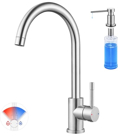 Cecipa Max Keukenkraan - Kraan Keuken - Met Zeepdispenser 300ML - Hoge uitloop - 360° draaibereik - Chroom
