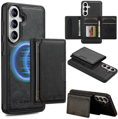Telefoonhoesje geschikt voor de Samsung Galaxy A37 5G / A36 5G / A56 5G - Silicone TPU en kunst leer - zwart back cover hoesje case met pasjeshouder - 4 pasjes afneembaar - MagSafe functie - L5