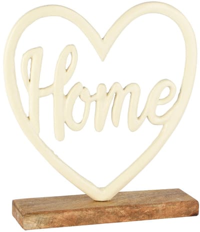 Dekoratief | Deco 'Home' in hart, wit/naturel, aluminium/hout, 19x5x21cm | A258207