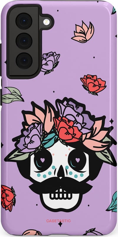 Casetastic Hoesje Geschikt voor Samsung S21 FE - Stijlvolle Beschermende Duo-layer Case - Schedel Snor