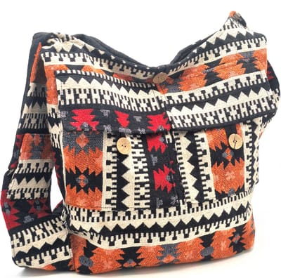 Hobotas Geweven Stof met Etnisch Patroon Oranje-zwart-beige - (bxhxd) ca. 37cm x 33cm x 10cm