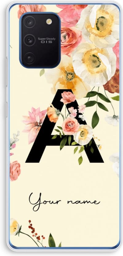 Gepersonaliseerd - Case Company® - Hoesje geschikt voor Samsung Galaxy Note 10 Lite hoesje - Flirty Flowers Monogram - Soft Cover Telefoonhoesje - Bescherming aan alle Kanten en Schermrand