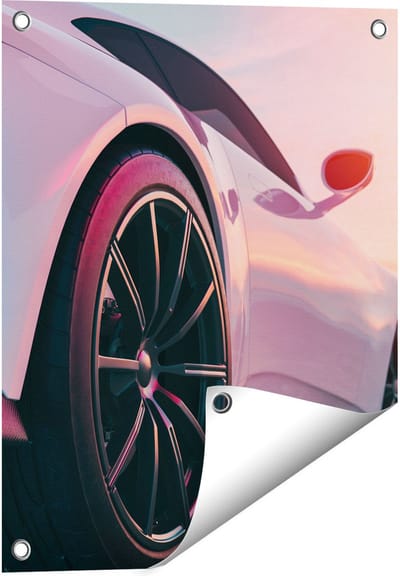 Gards Tuinposter Witte Sportwagen Auto - 40x50 cm - Tuindoek - Tuindecoratie - Wanddecoratie buiten - Tuinschilderij