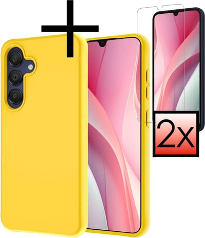 Hoesje - Met 2x Screenprotector - Geschikt voor Samsung Galaxy A15 - Sterk & Shockproof - Back Cover - Siliconen Case - Telefoon Hoes - Geel