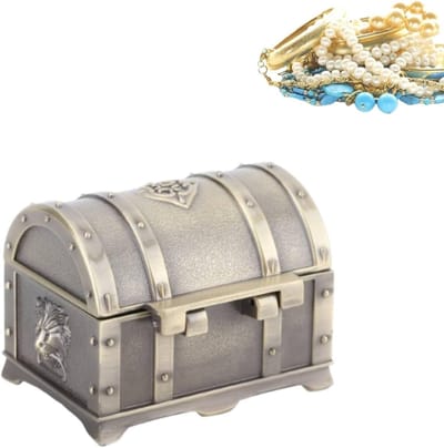 Retro Sieradenopbergdoos van Metaal, Rechthoekige Vintage Schatkist voor Ringen en Sieraden, Perfect als Herinneringsgeschenk en Organizer