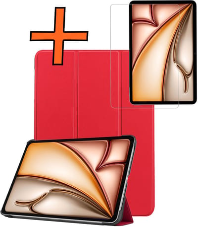 Hoesje - Geschikt voor Apple iPad Air M3/M4 (2025/2026) - 11 inch - Met Screenprotector - Trifold Bookcase - Hard Cover - Hardcover Book Case - Tablet Hoes - Rood