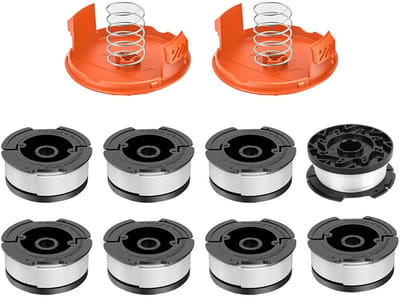8x Draadspoelen geschikt voor Black en Decker Grastrimmer - Draadspoel - Compatibel geschikt voor AF-100, AF-100-3ZP, AF-100-BKP - met Spoeldeksel RC-100-P - Lengte 9,15 m - 8 Spoelen + 2 Hoes + 2 Lente - Gazongereedschapaccessoire - Trimmerdraad