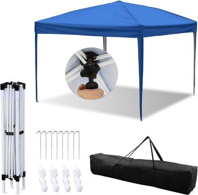 Partytent Voor tuin en camping Paviljoen Opvouwbaar Eenvoudige montage Zonder zijwanden 3x3m Blauw