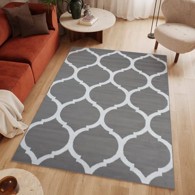 Tapiso Luxury Vloerkleed Grijs Wit Trellis Woonkamer Modern Tapijt Maat- 120x170