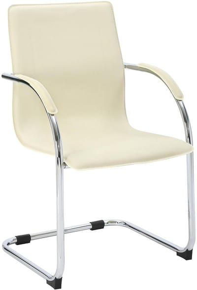 CLP Noeleen Sledestoel - Eetkamerstoel - Met armleuningen - Chroom frame - Comfortvulling - 150 kg draagkracht - Modern - Kunstleer - Kunstleer (PVC)/creme
