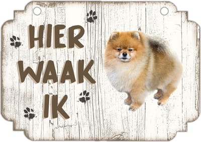Hier Waak Ik: Keeshond Dwerg | Waakbord | Spreukenbord | Hondenras | Hond | Betreden op eigen risico | Pas Op Voor De Hond | Deurbordjes | Bewaker Van Dit Huis