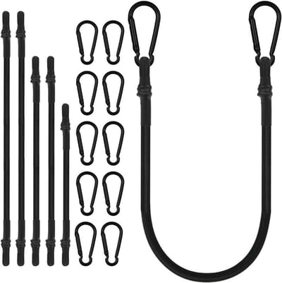 Set van 6 Elastische Kreeftsluitingen 60 cm / 100 cm / 150 cm - Stevige Rubber Spanner met Karabijnhaak voor Camping, Tent, Tuin, Zeilen en Fietsen