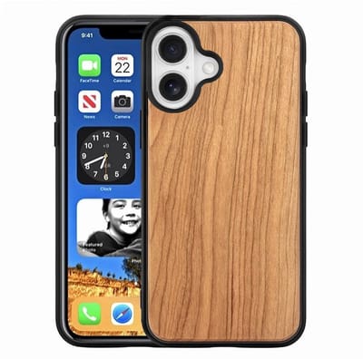 Mobiq houten hoesje geschikt voor iPhone 16 - Back cover hoesje gemaakt van echt hout kersen