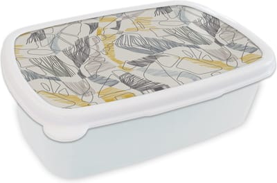 Broodtrommel Wit - Lunchbox - Brooddoos - Line Art - Jungle - Patronen - Goud - 18x12x6 cm - Volwassenen