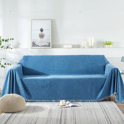 Effen Chenille Sofa Handdoek Vier Seizoenen Universele All-Inclusive Anti-Kattenkrab Sofahoes Woonkamer Sofahoes Stof 180x90cm 1pcs blauw
