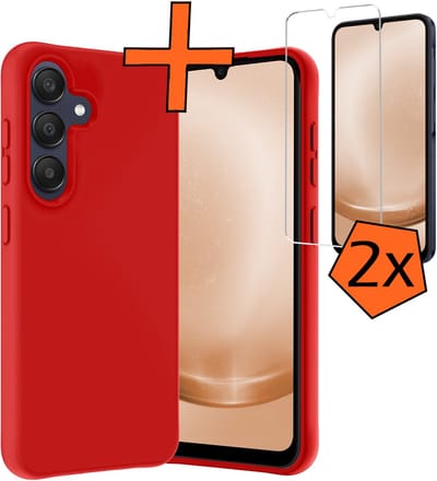 Hoes - Met 2x Screenprotector - Geschikt voor Samsung Galaxy A26 - Sterk & Shockproof - Back Cover - Siliconen Case - Telefoon Hoes - Rood