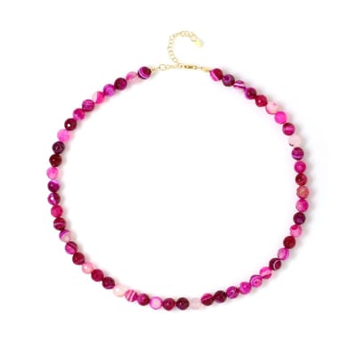 Cavill - Zilveren Ketting 925 Sterling met Goudlaag - Roze Agaat Facetgeslepen Ronde Kralen 1,57 ct - Verstelbare Boho Stijl Indiaas Edelsteen Sieraad