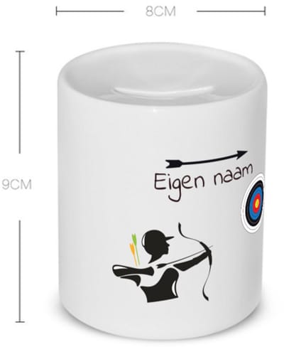Akyol - boogschieten met eigen naam - Spaarpot - Sport - boogschieters - cadeau - verjaardag - geschenk - gepersonaliseerde jongens en meisjes - 350 ML inhoud