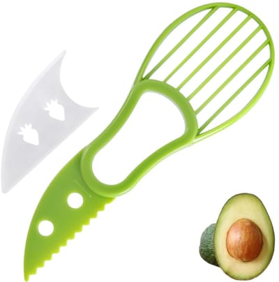 Avocadoschiller - schiller, fruitscheider - 3-in-1 gereedschap - vleesschraper - keukenaccessoire - geschikt voor avocado's, kiwi's en ander fruit - groen - 17,7*5,8 cm