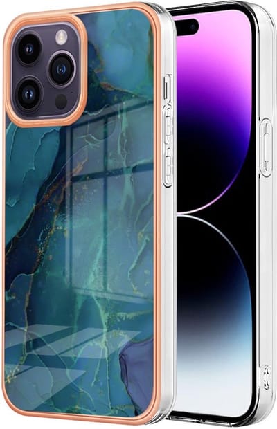 Coverup Hoesje - Geschikt voor iPhone 15 Pro Max Hoesje - Coverup Marble Design TPU Back Cover - Metallic Blue