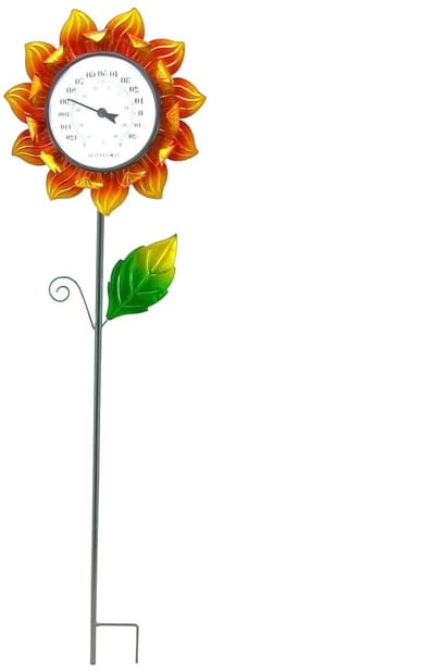 Buitenthermometer Zonnebloem - Tuindecoratie Weer - Buiten Temperatuur - Metalen Staaf - 102 cm - Geel