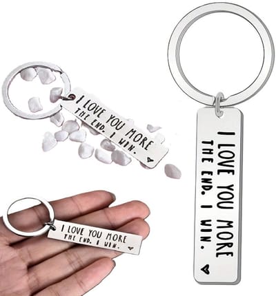 Sleutelhanger “I Love You More, The End I Win” I 2-Delig met Hartje & Sleutel | RVS I Zilver