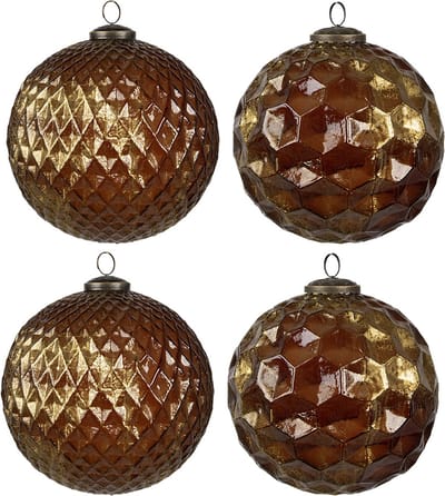 Clayre & Eef Kerstbal Set van 4 Overig Ø 15x15 cm Goudkleurig Glas Kerstballen