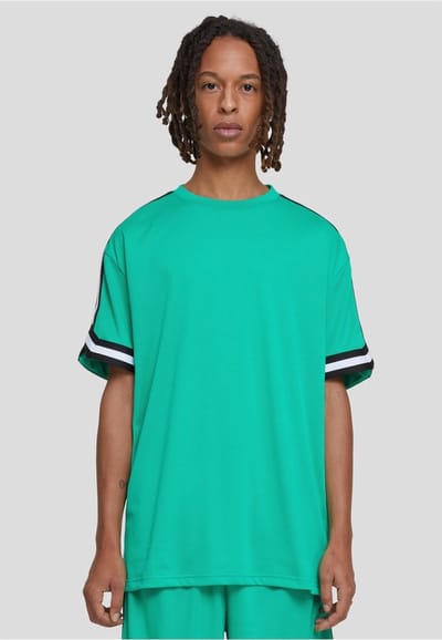 Urban Classics - Oversized Stripes Mesh Heren T-shirt - M - Groen