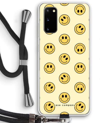 Case Company® - Hoesje met koord geschikt voor Samsung Galaxy S20 hoesje met Koord - Smiley N°2 - Telefoonhoesje met Zwart Koord - Bescherming aan alle Kanten en Over de Schermrand