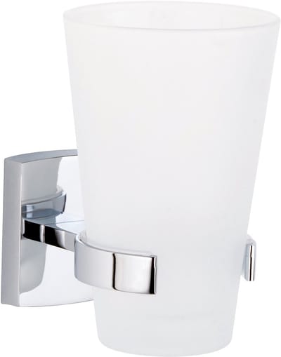 tesa tandenborstelhouder Klaam glas verchroomd badkamer zelfklevend zonder boren – 80x124x110mm